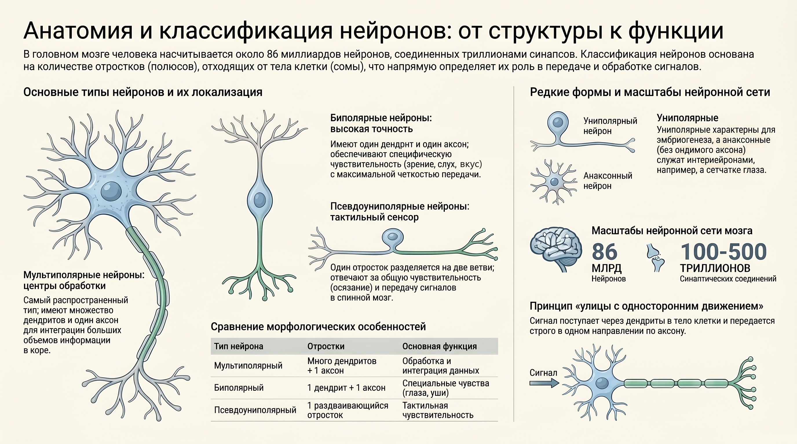 Инфографика: анатомия и классификация нейронов